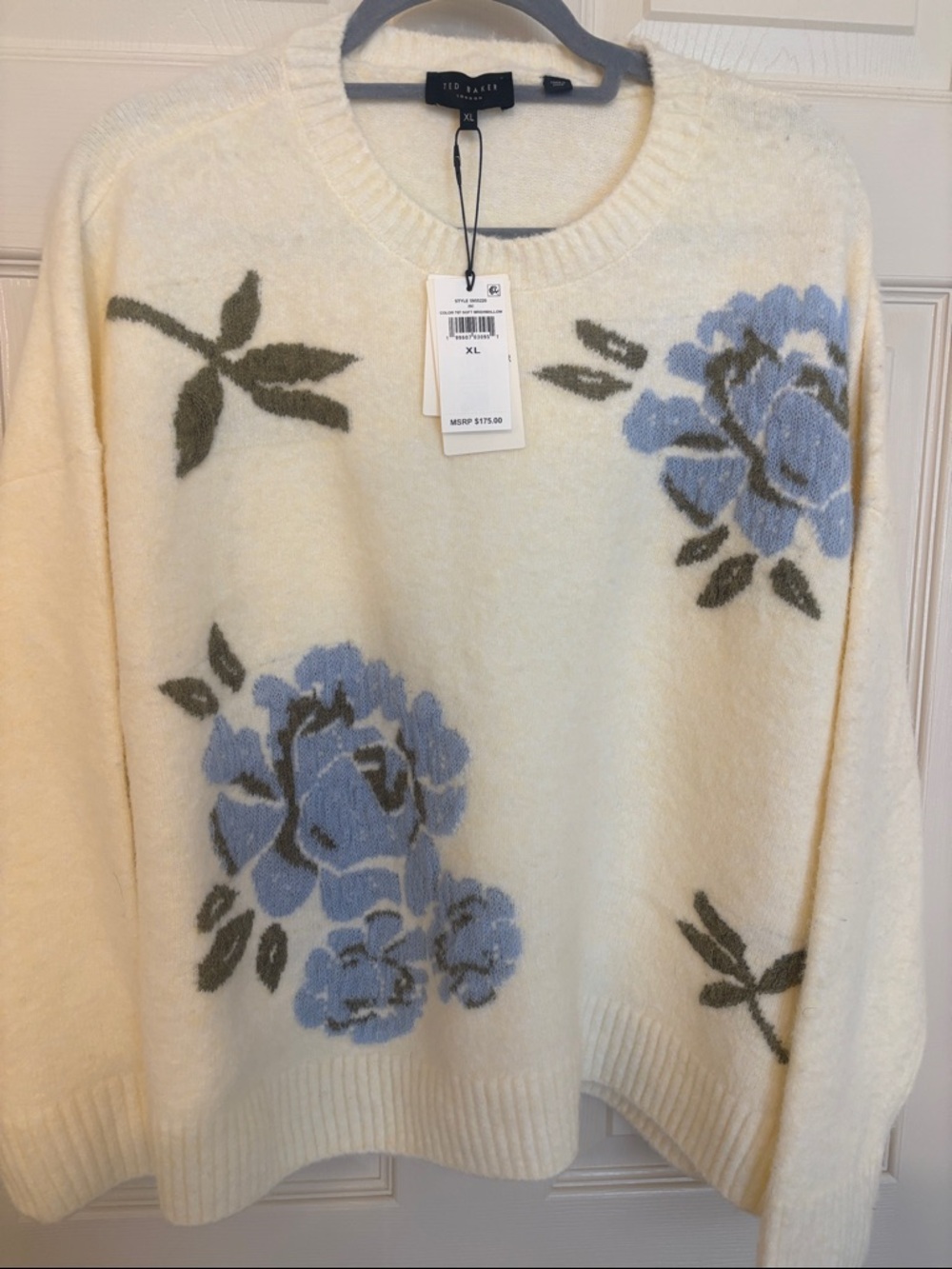 Ted Baker Cream Crewneck Sweater with Blue Floral Motif